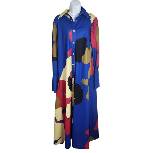 Thebe Magugu Baartmaan Longline Shirt Dress Multi-Color Snap Front Medium FLAWED - Picture 1 of 13